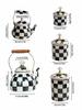 Checkered Black & White Enamel Kettle with Diamond Lid, Wooden Handle, Angled Spout, 2L Capacity - Classic All-Season Teapot