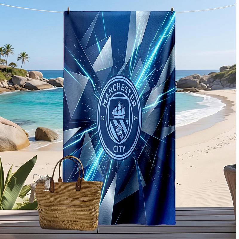 Asciugamano da Spiaggia Stampato Manchester City Asciugamano Morbido ad Asciugatura Rapida Coperta da Spiaggia Rettangolare Grande Portatile per Viaggio Piscina