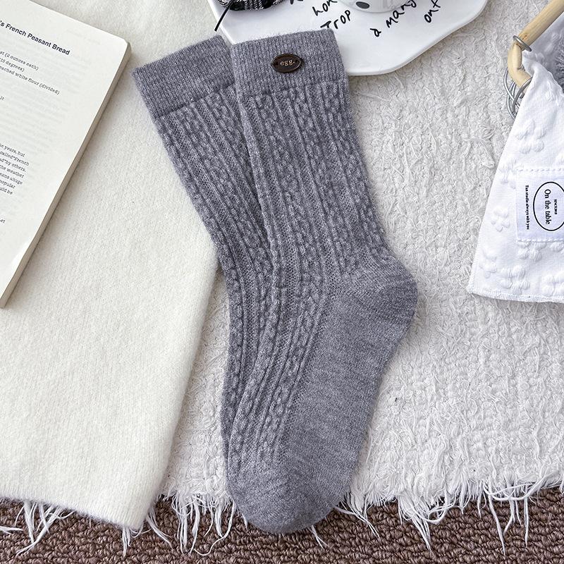 Wool Socks Children'S Warm Fleece Medium Tube Socks Season Warm Fleece Thickened Egg Button Twist Stacking Socks Women