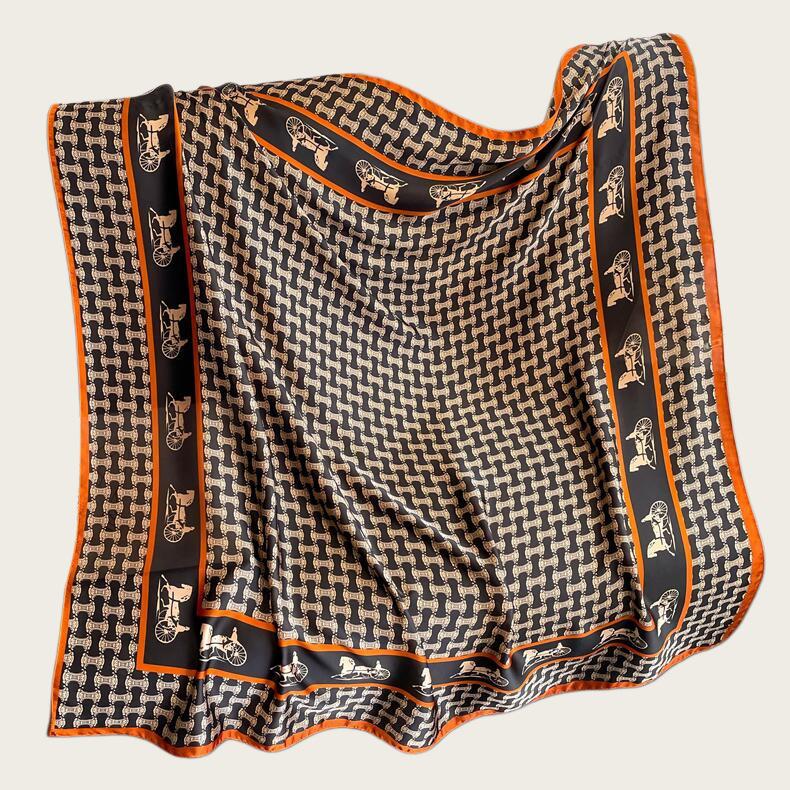 Hangzhou Silk Satin Brocade Scarf 110x110: Versatile Large Silk Feel Shawl for Air Conditioning