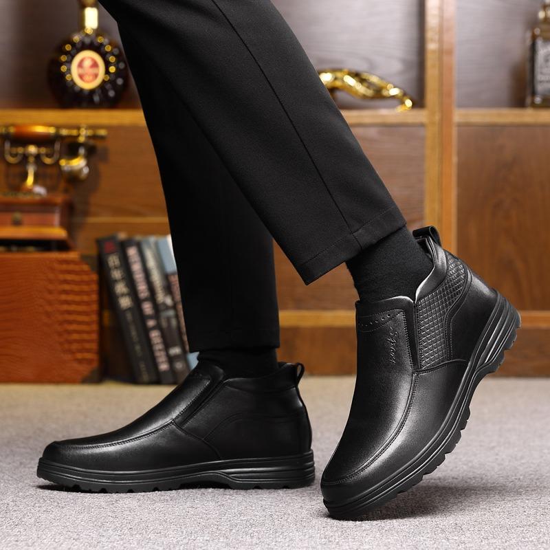 Leather Cotton Leather Shoes Men's Wool Winter Middle-aged and Old High-top Non-slip Velvet Thickened Dad Warm Elderly Cotton Shoes Men