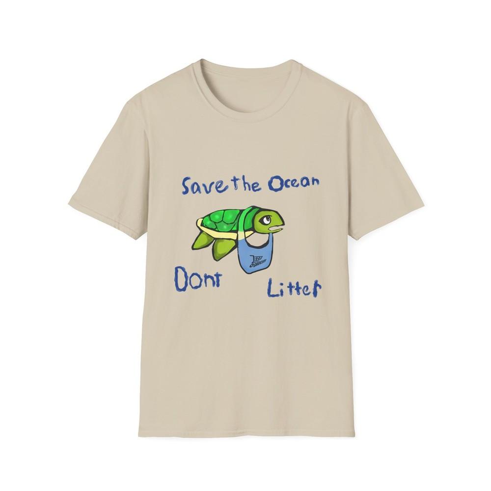 

Unisex Softstyle T-Shirt, Save the Ocean Don’t Litter Turtle S