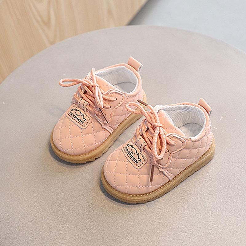 Spring/Autumn Lace-Up Single Shoes for Boys and Girls 0-1-2 Years Old, Soft-Soled Walking Shoes, Cartoon Leather Shoes.