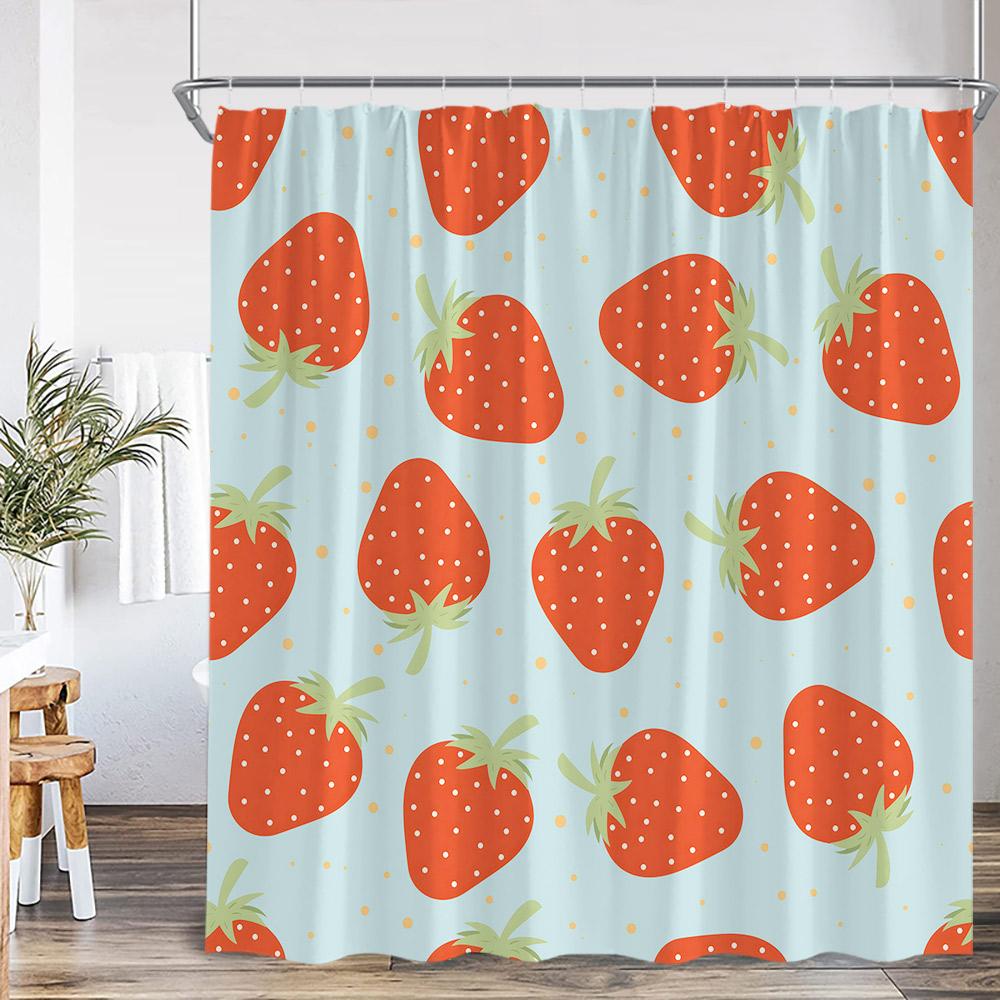 Fruit Shower Curtain Strawberry Cherry Peach Watermelon Summer Pink Bath Curtain Girl Woman Polyester Bathtub Decor Screen Cloth
