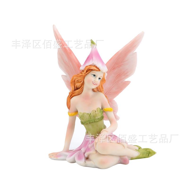 Resin Fairy Garden Statue Sitting Flower Fairy Figurine Outdoor Yard Patio Decoration Miniature Landscape Ornament Sculpture