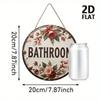 Vintage 7.87 Inch Round Wooden Wall Art Pink Floral Farmhouse Hanging Sign for Bathroom Living Room Rustic Home Decor