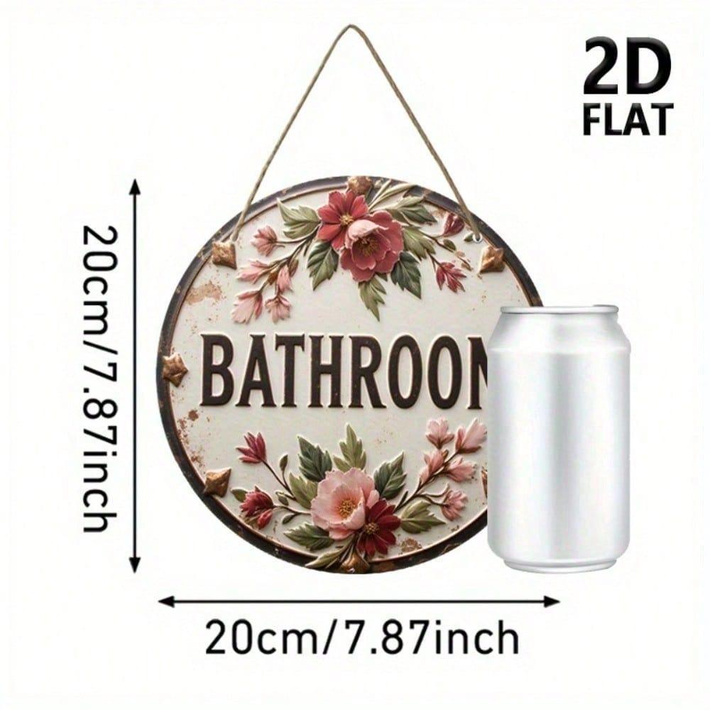 Vintage 7.87 Inch Round Wooden Wall Art Pink Floral Farmhouse Hanging Sign for Bathroom Living Room Rustic Home Decor