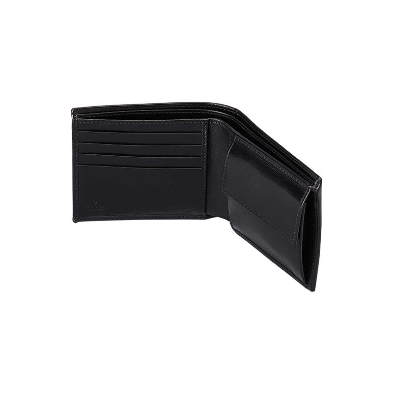 Gucci Interlocking Presbyopia Logo Bifold Card Clip Wallet Canvas with Leather Trim Coin Purse Regular Men's Black