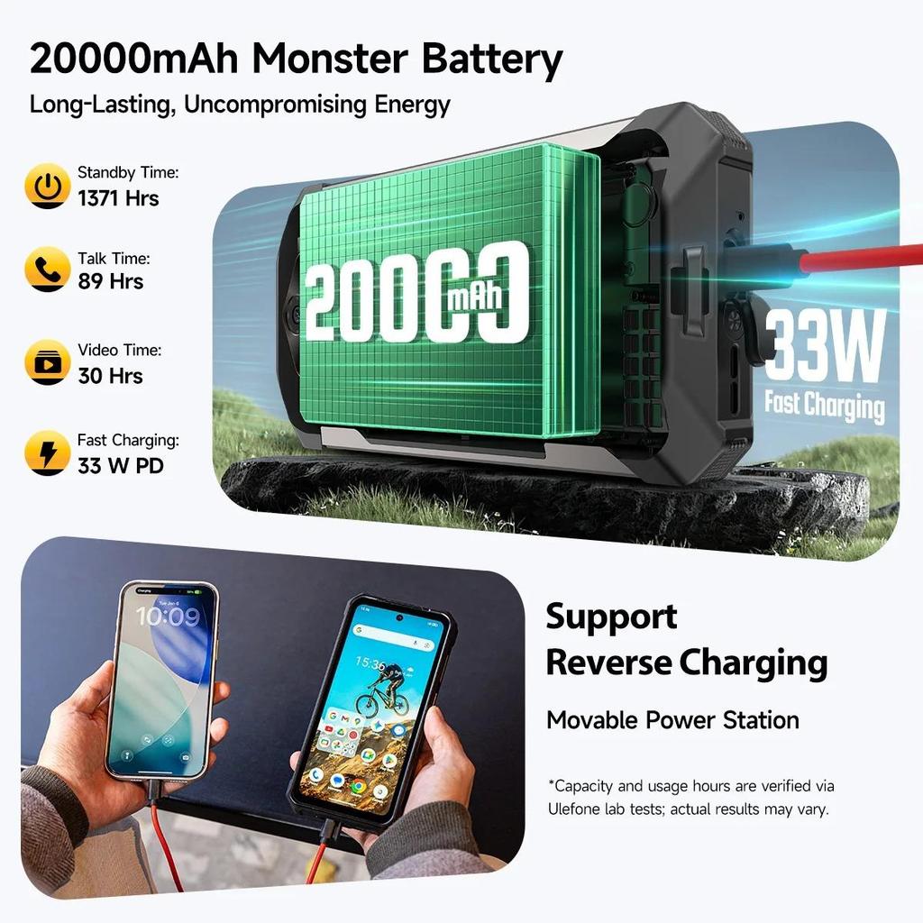 Ulefone RugKing 5 Pro 20000mAh Rugged Phone Android 16 Up to 16GB+256GB Waterproof Smartphone 6.78 FHD+ Night Camera 33W 4G