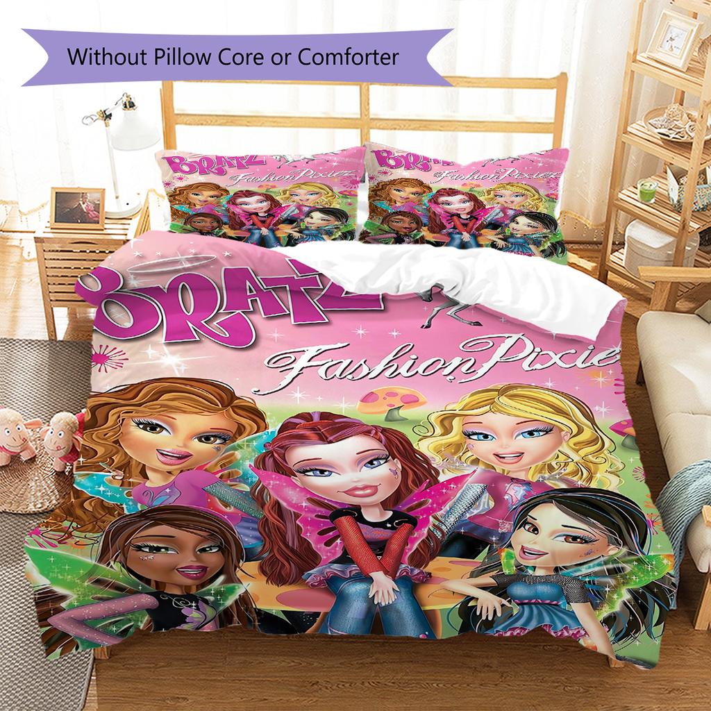 Bratz Doll Pattern Bedding Quilt Set Quilt Cover Pillowcase Home Decoration Gift (1 * duvet cover + 2 * pillowcase, without core)