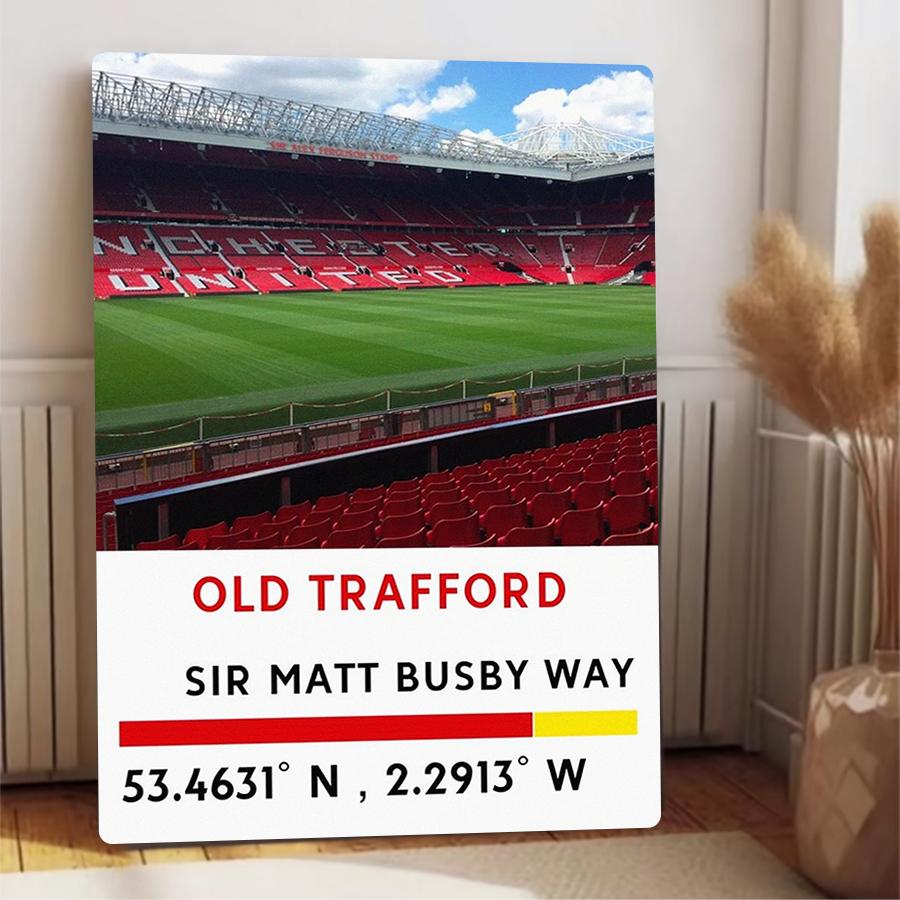 Old Trafford Stadium Metal Wall Art Manchester United Football Decor with Coordinates
