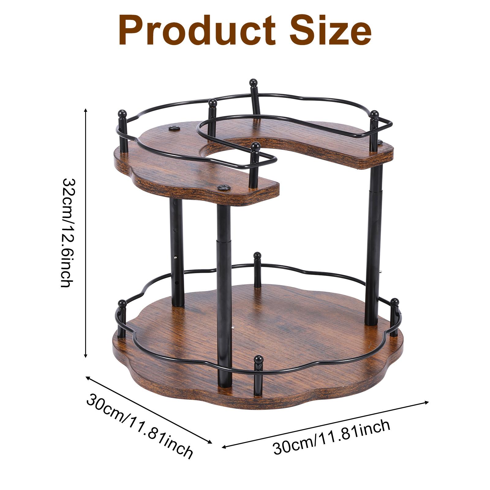 

360° Rotating Spice Rack 2 Layers Wood Condiment Holder with 4 Height Settings Cosmetics Storage Rack Kitchen Accessories Decor