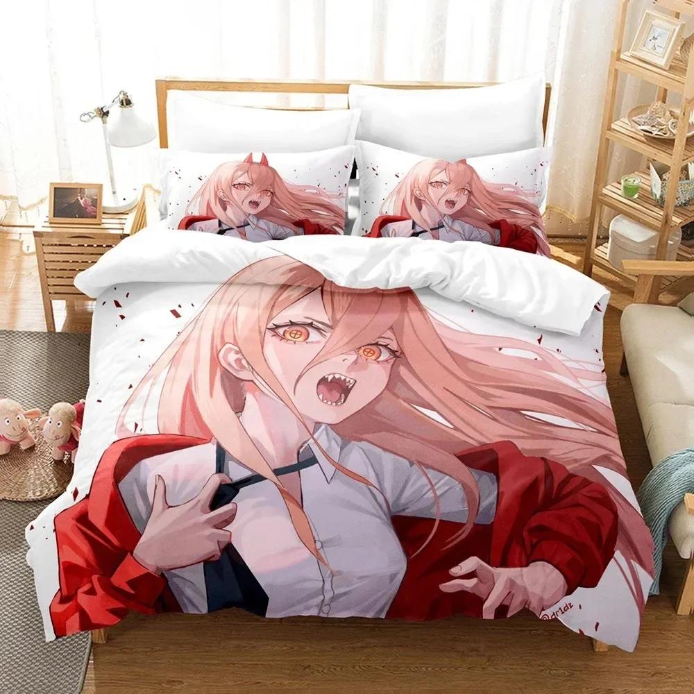 Chainsaw Man Beding Set Anime Carton Twin Beding Set Double 3 Piece Bed Soft with Soft Fabric Duvet Cover Double King Cover Home Textile