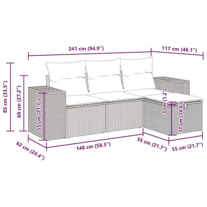 VidaXL Salon de jardin 4 pcs avec coussins gris résine tressée 3325657