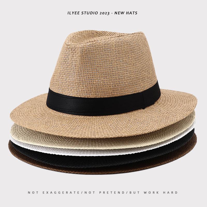 Men's Panama Straw Hat Summer New British Jazz Hat Women's Sunshade Sun Protection Beach Flat Top Hat