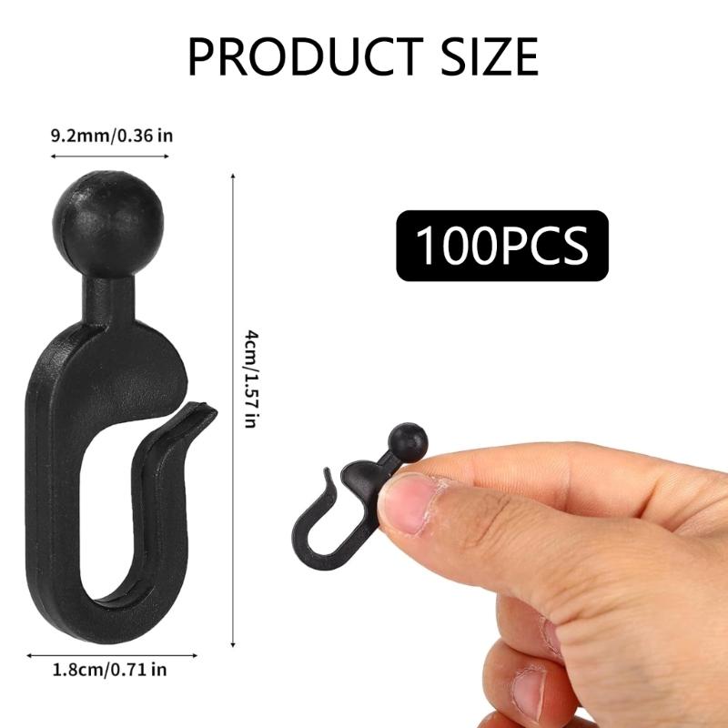 Set Of 100 Black Plastic Pergolas Hooks Unseamed Curtain Attachment Durable Construction For Outdoors Living Spaces And Decks