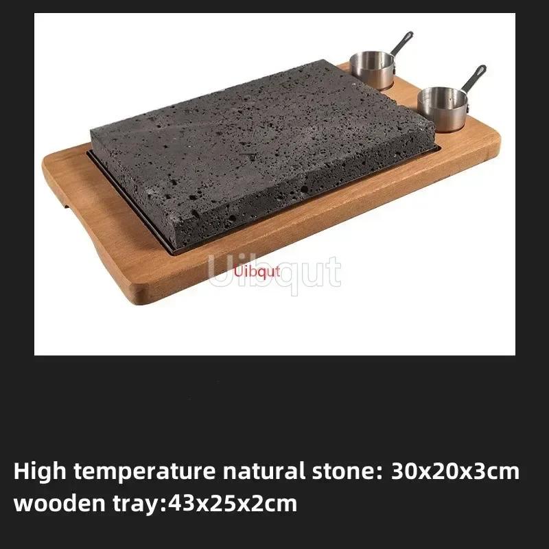 High temperature resistant volcanic rock natural stone steak tray grill plate granite slab board frying plate rock stone slab