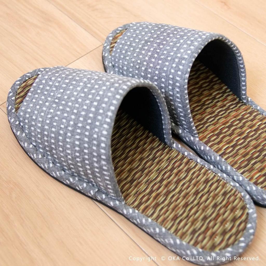 Oka Made in Japan Kurume Woven Tatami Size Gray Slippers, L,