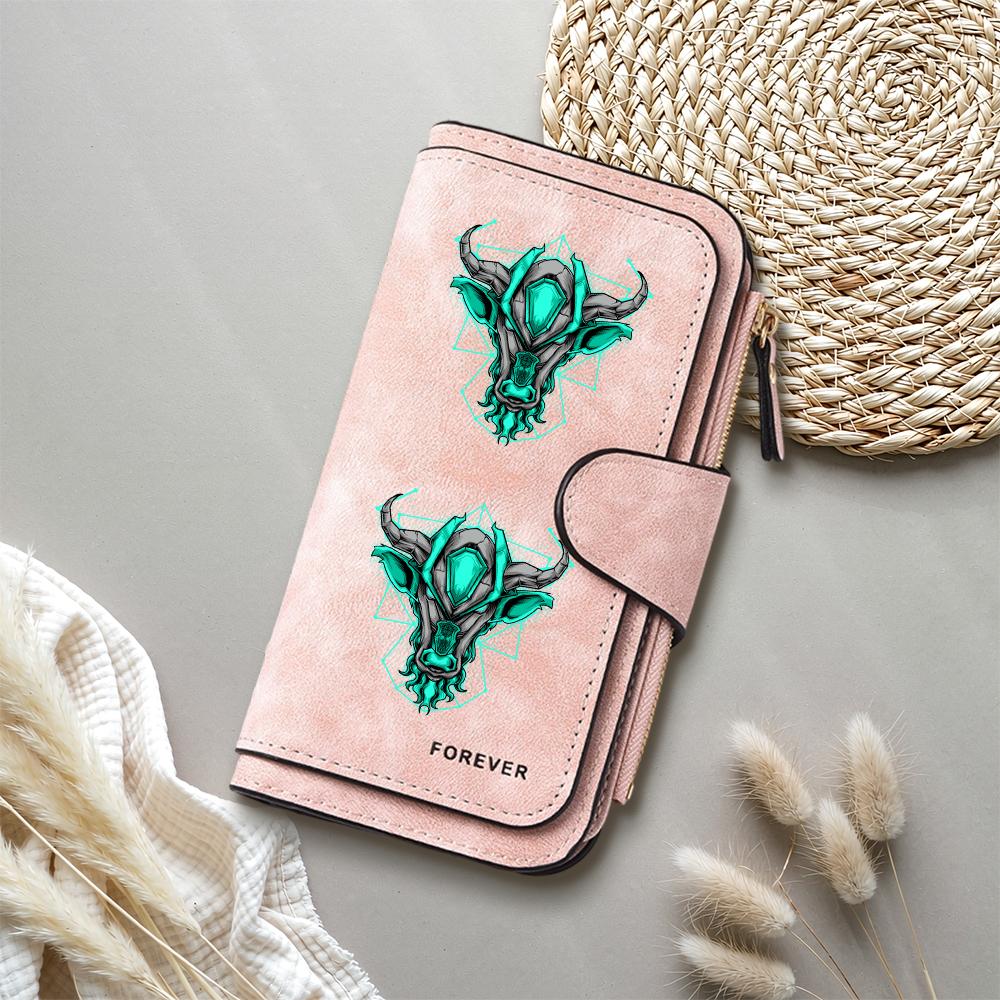 Geometric Bull Pattern Long Wallet Fashion Faux Leather Multi Card Holder for Daily Use