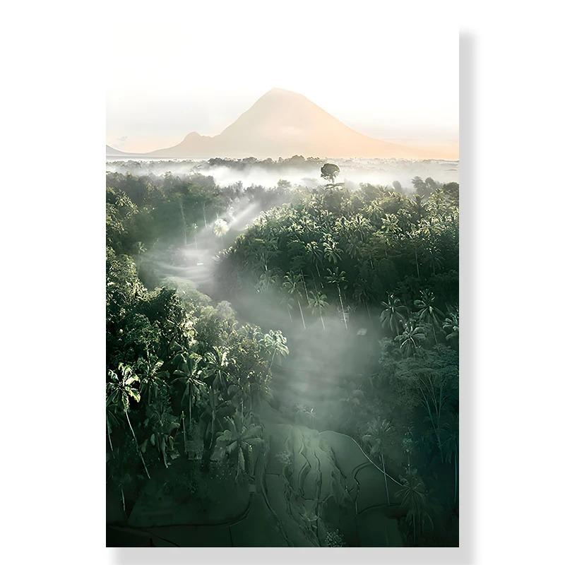 Jungle Landscape Canvas Poster Animal Leopard Elephant Print Painting Palm Leaves Forest River Bridge Nordic Picture Decoration