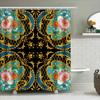 Vintage Baroque Floral Printed Shower Curtain for Bathroom Decor Black Background with Gold Trim.