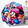 1pc Sturdy 8-Bone Auto Umbrella, Mickey And Minnie Pink Blue Floral Umbrella, Digital Printed, Foldable Umbrella for On-the-Go Outdoor Use