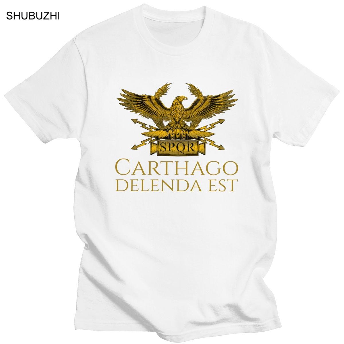 Ancient Classical Roman History Carthago Delenda Est Latin Quote Tee Men Short Sleeve SPQR T Shirt Imperial Golden Eagle Tshirt S