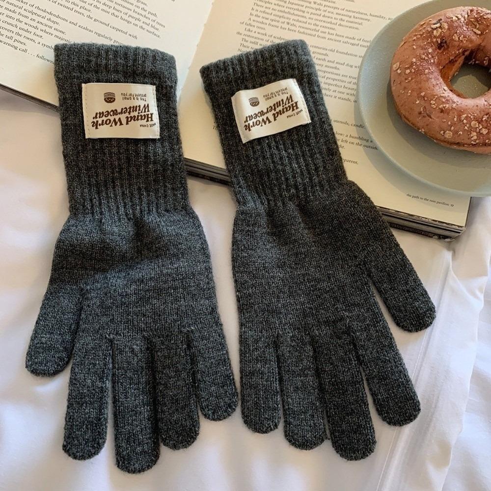 Warm Lining Full Finger Knitted Gloves One Size Faux Cashmere Gloves For Students