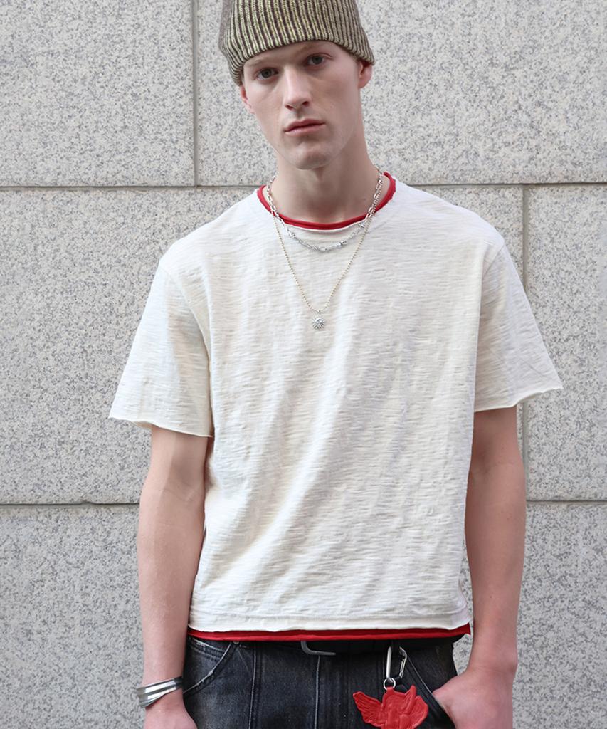 DOFFJASON Cutoff Layered Slub T-Shirt Ecru