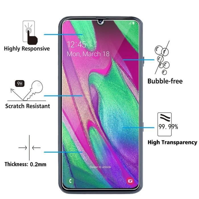 Pour Samsung Galaxy A40 5.9" SM-A405F: Lot - Pack de 2 Films de protection d'écran Verre Trempé