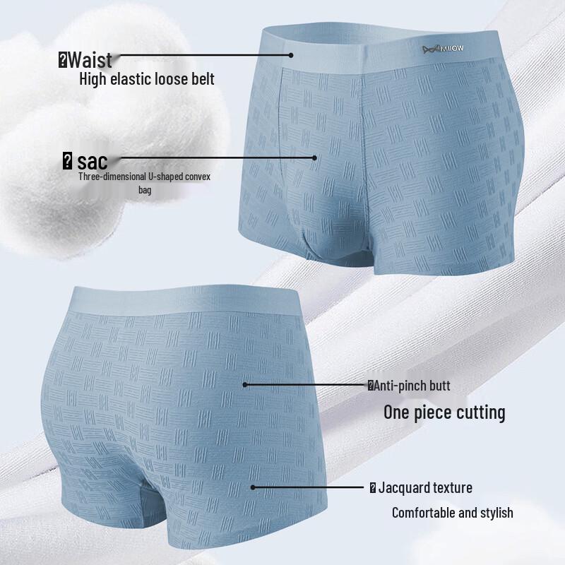 Mao Ren Men's Antibacterial Jacquard Cotton Boxer Briefs