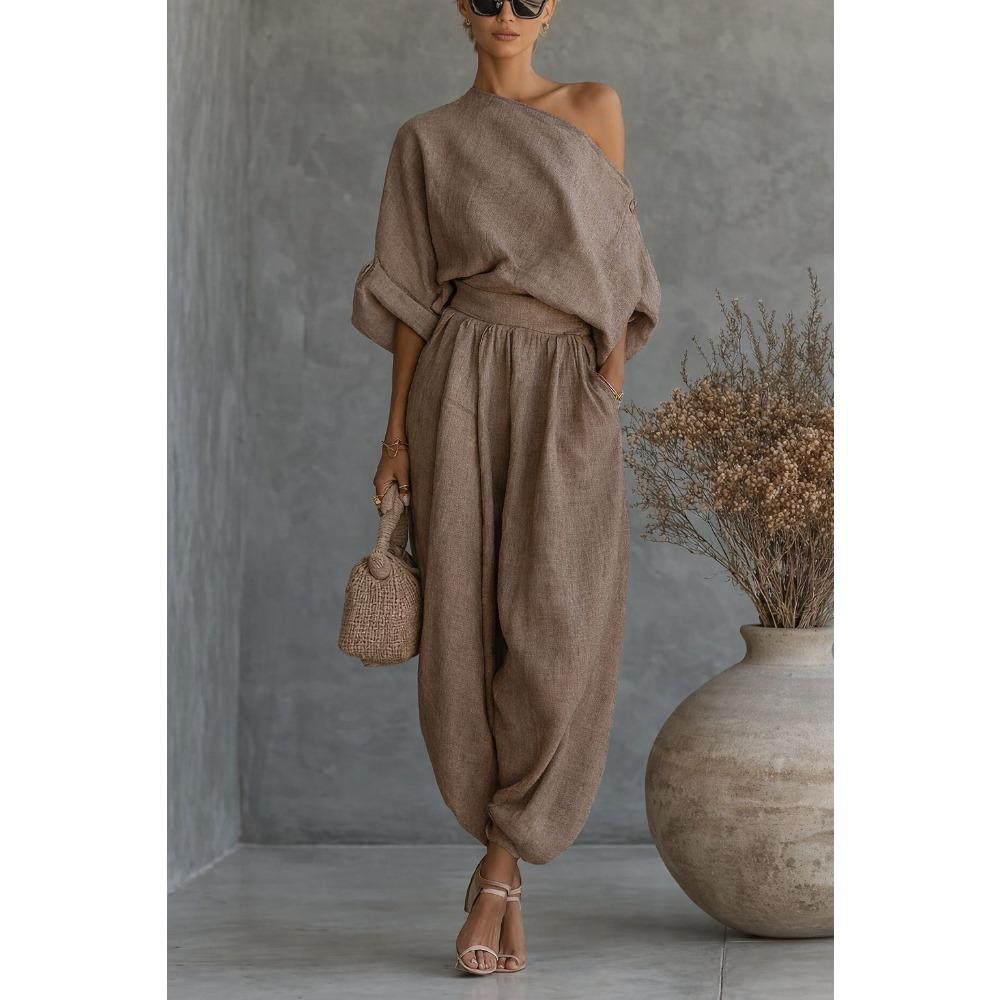 Novo Conjunto Casual Solto de Perna Larga: Top Casual e Calça Lanterna