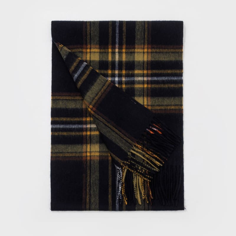 RECLOW EENY CHECK wool 100% MUFFLER YELLOW NAVY