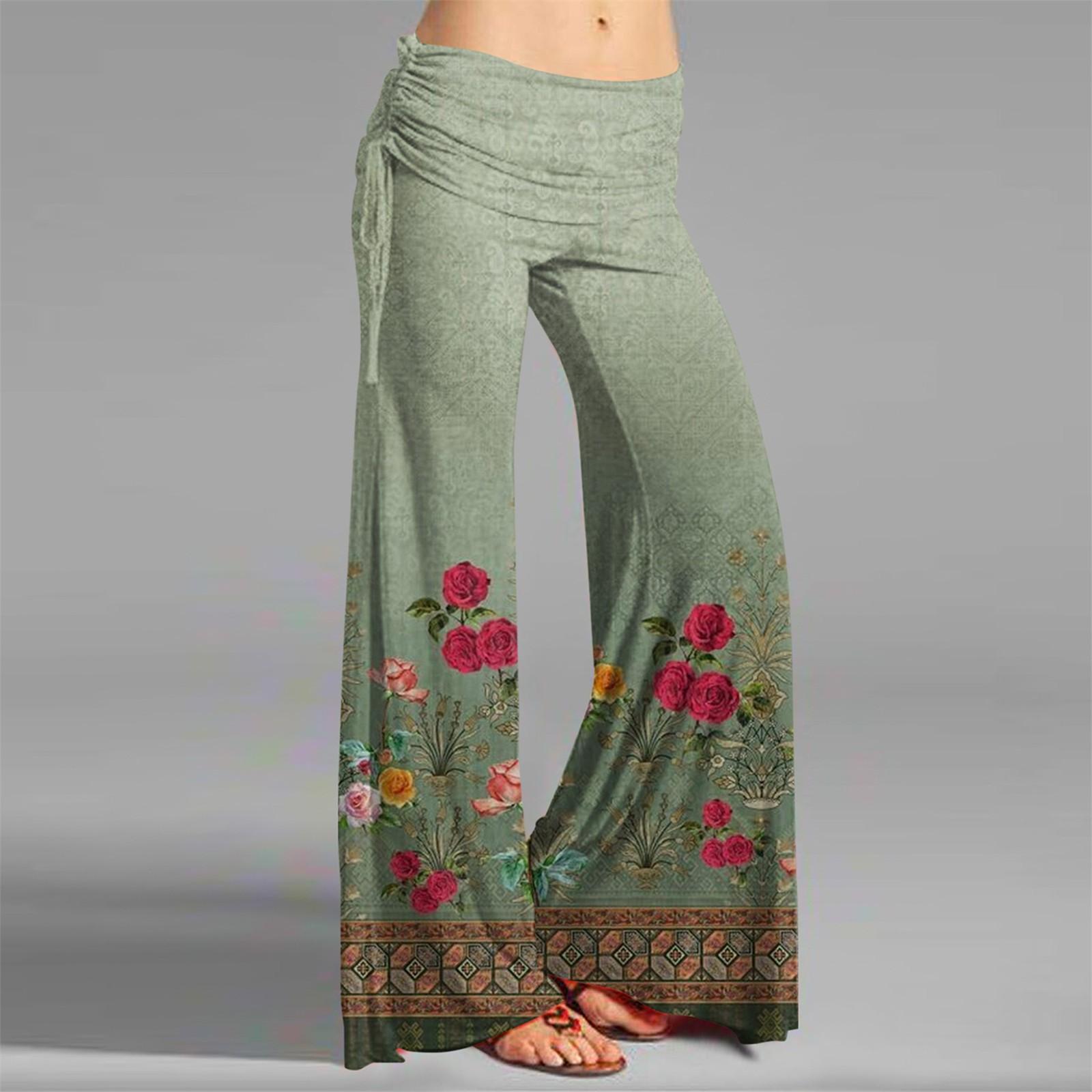 Women s Fashion Printed Casual Flared Drawstring Pants Wide Leg Pants XXL