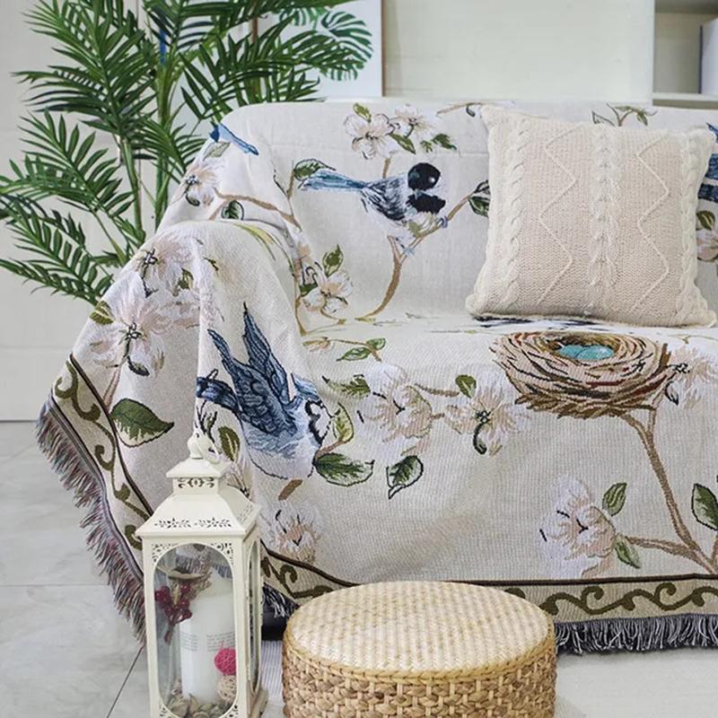 Modern Simple Sofa Blanket For Sofa Nordic Flower And Bird Knitted Throw Blanket For Bed Bedspread Winter Tapestry Drop Ship