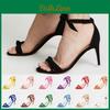 Bow Open Loslandifen New Toe Ankle Strap Women Sandals High Heels Ladies Shoes Buckle 9cm Mid Heel Summer Sandal Shoe