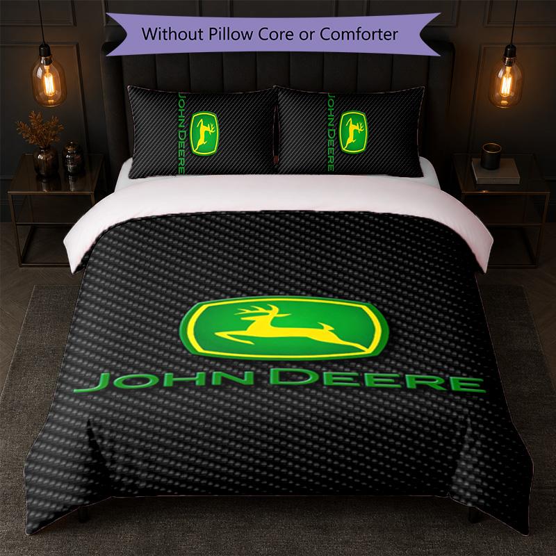 John Deere Aufdruck 3-teiliges Bettwäsche-Set 1 Bettbezug und 2 Kissenbezüge Weiche Bettwäsche für Haushalt Schlafzimmer