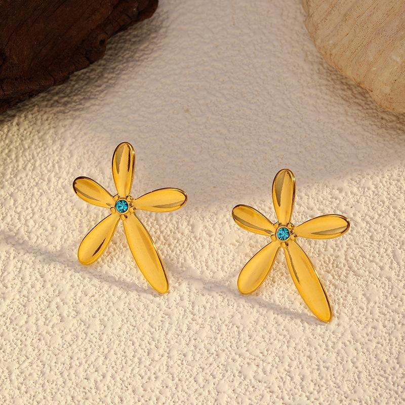 European and American INS fashion titanium steel earrings, vintage creative 18K gold-plated stainless steel stud round earrings