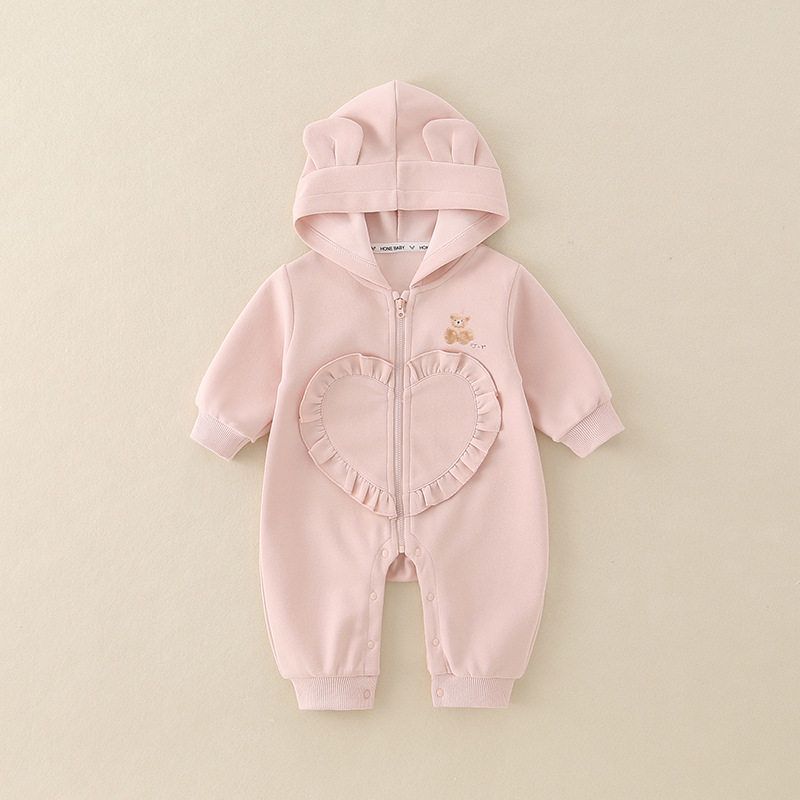 

Baby Girl Autumn Outfit, Spring and Autumn Romper, Cartoon Jumpsuit, Full Moon Hundred-Day Thin Hooded Jacket Pink 66