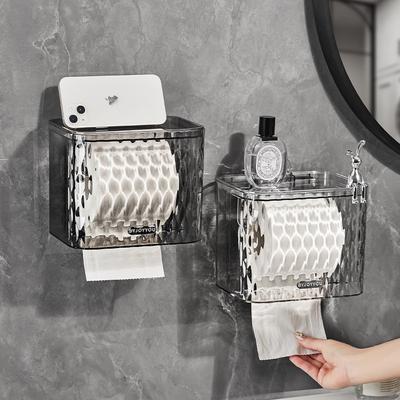Suction Cup Toilet Tissue Box Wall-Mounted Toilet Roll Paper Holder Waterproof Punch-Free Tissue Box Bathroom Accessories