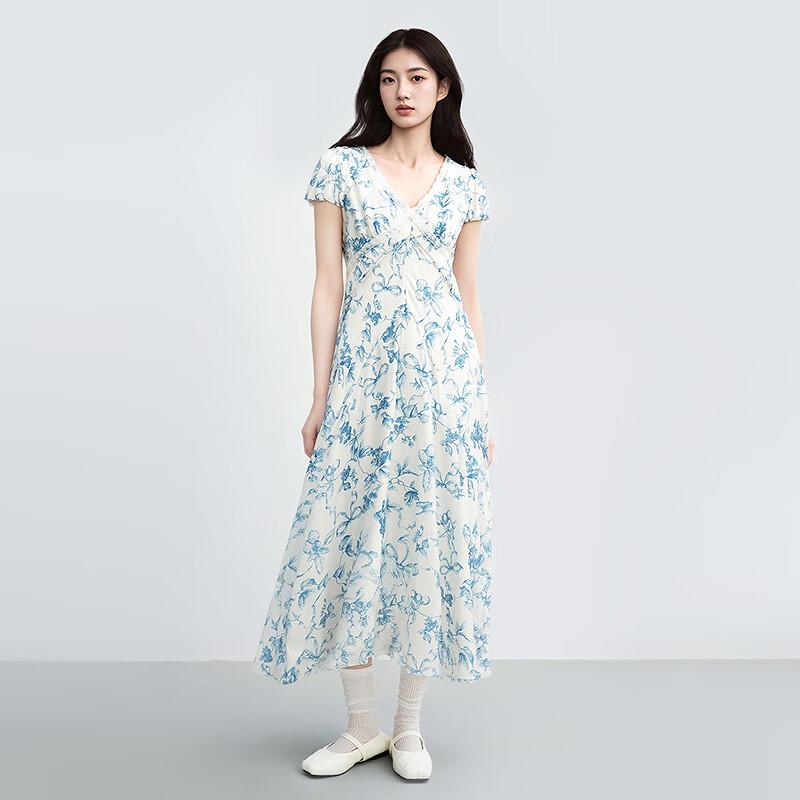 

Ledian Illustrated Pleated Lantern Sleeve Dress M
