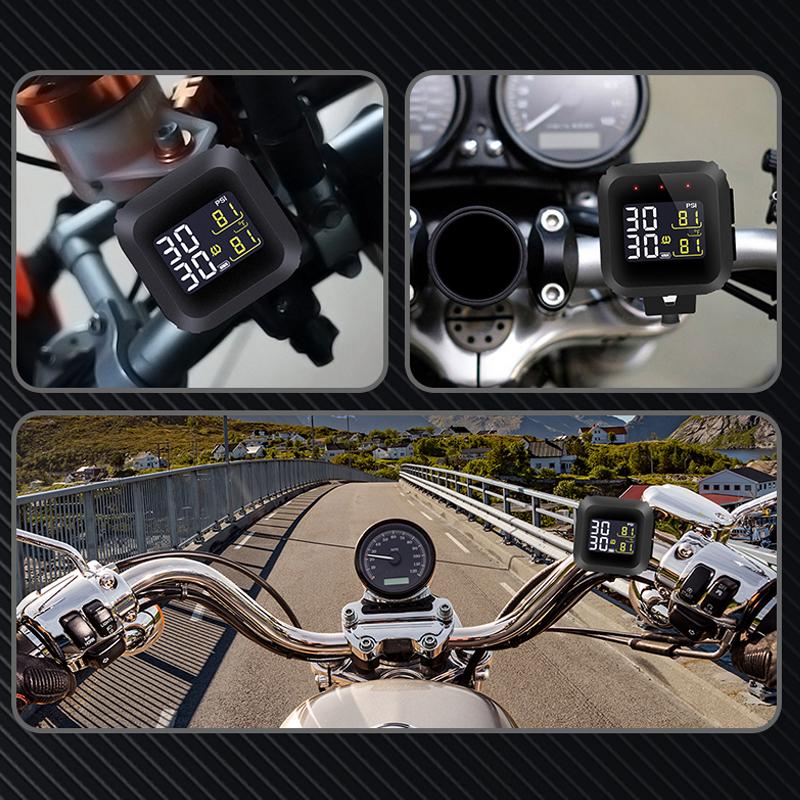 CAREUD Motorcycle TPMS Tyre Pressure Monitoring System LCD Display Magnetic charging With Internal/External Pressure Sensors