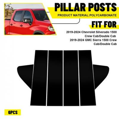 FOR CHEVY SILVERADO GMC SIERRA 1500 19- 6X Black Pillar Posts Window Trim N