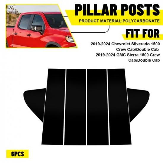 

FOR CHEVY SILVERADO GMC SIERRA 1500 19- 6X Black Pillar Posts Window Trim N