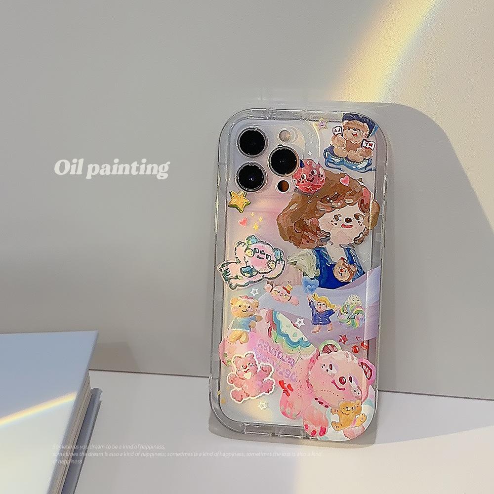 Fashion Silicone Stamp Girl Oil Painting Art Phone Case For Iphone 14 Plus 13promax 12pro 11promax Comfortable Soft Shell