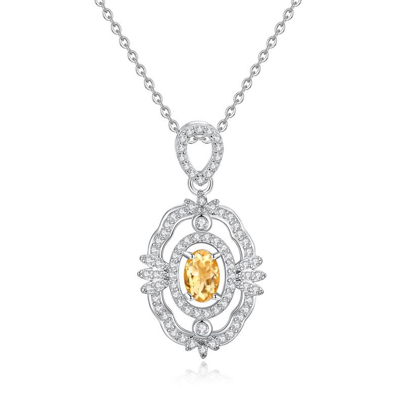Natural spar pendant s925 sterling silver necklace women's premium elegant collarbone chain daily jewelry gift