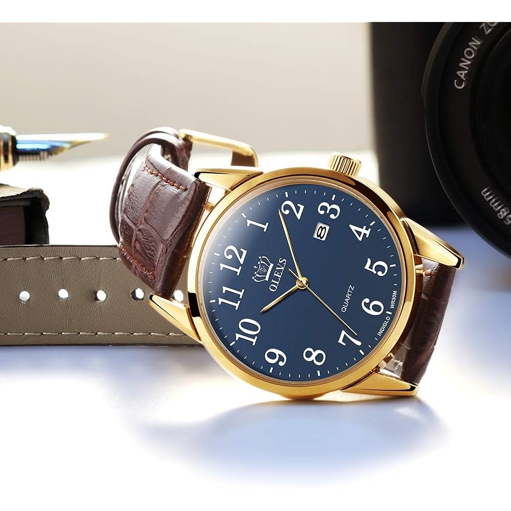 Men's Business Watch Arabic Numerals Leather Band Waterproof Calendar Display Luminous