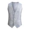 Men Vest Shiny Sequin Sleeveless Slim Fit Cardiagn Single-breasted V Neck Adjustable Back Buckle Stage Show Emcee Performance Men Waistcoat