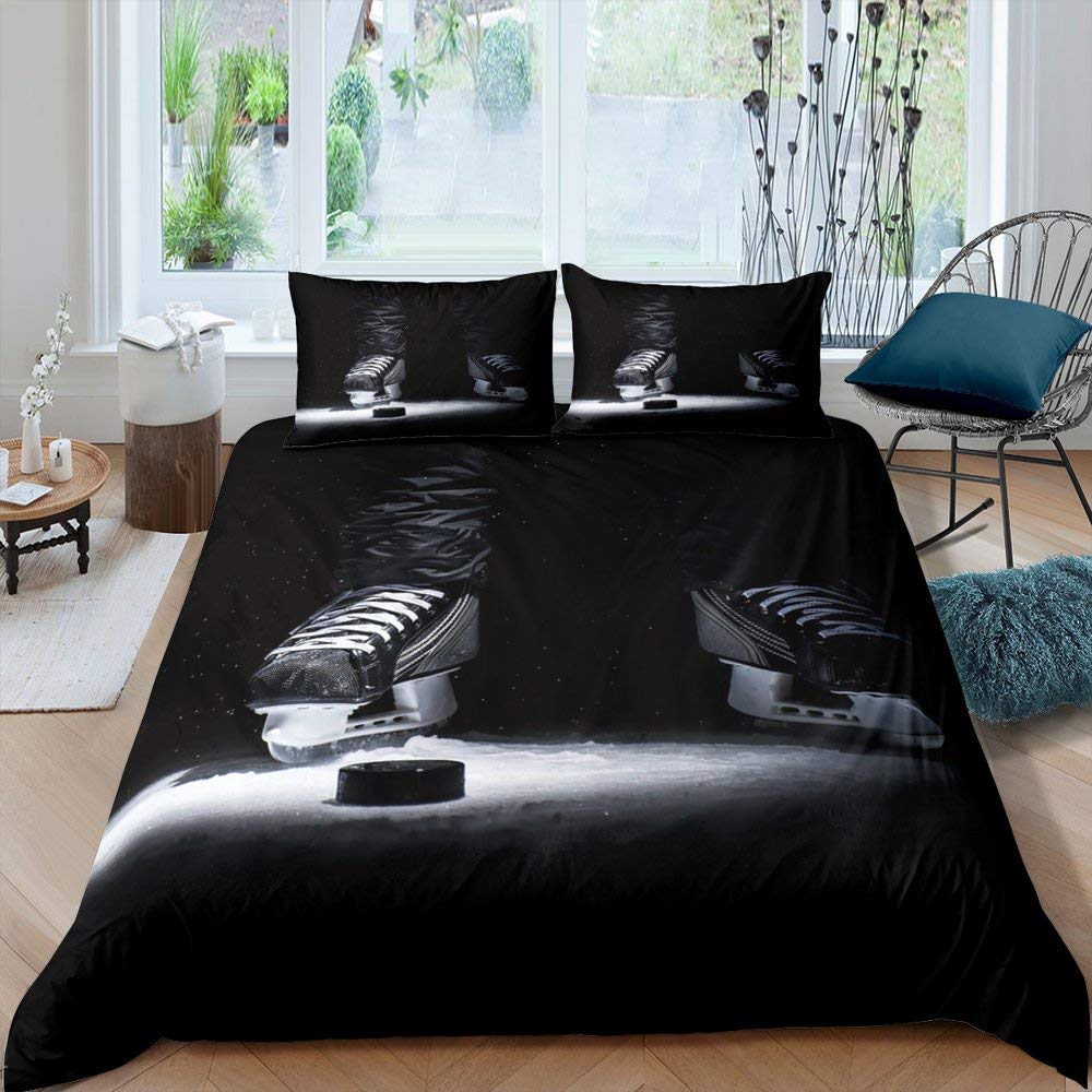 Comforter Ice Hockey Boys Puck King Size Sports Games Theme Bedding Set For Kids Youth Adult Men Winter Match