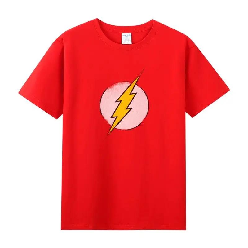 Cotton Printed Short Sleeved Shirt, DC Flash Anime Short Sleeved Shirt, Movie and Anime Home Wear, Boys' Sportswear